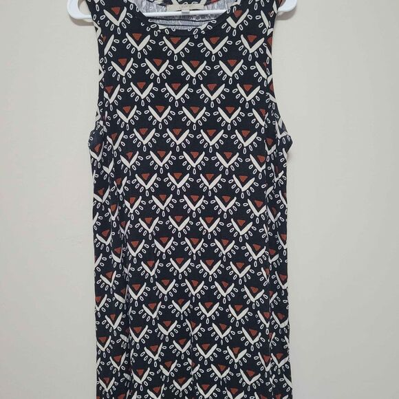 Loft Navy Brown Geometric Pattern Shift Dress Size Medium - Picture 1 of 4